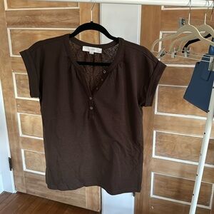 LOFT Linen blend Button Front Tee